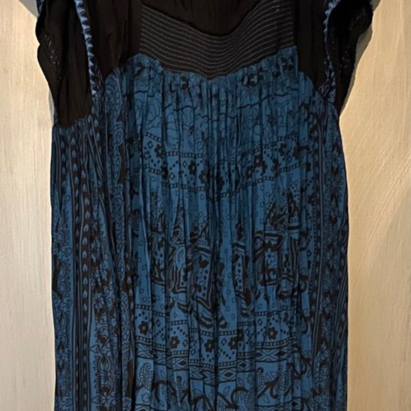 Free People Retro Boho Black & Blue vintage style peasant dress - Picture 6 of 12
